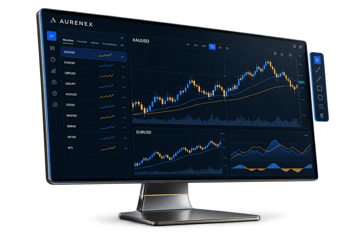 Illustrative Aurenex desktop trading workspace