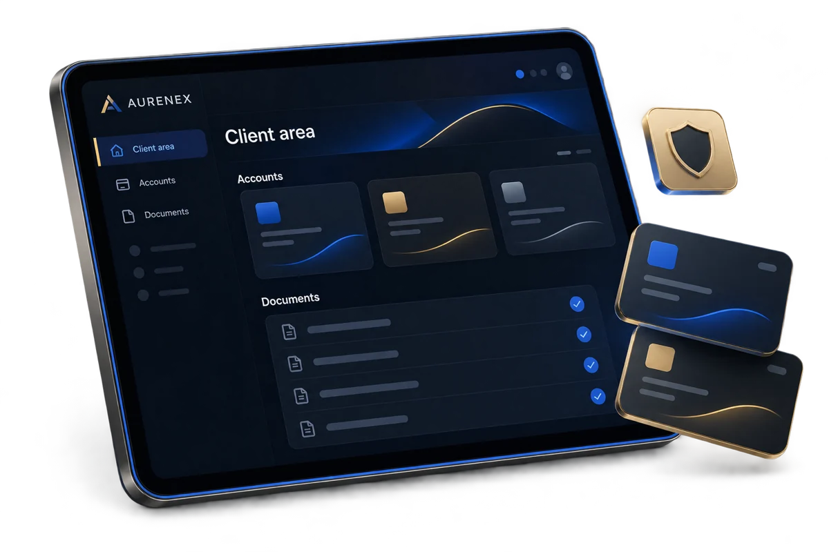 Illustrative Aurenex client area and account-management dashboard